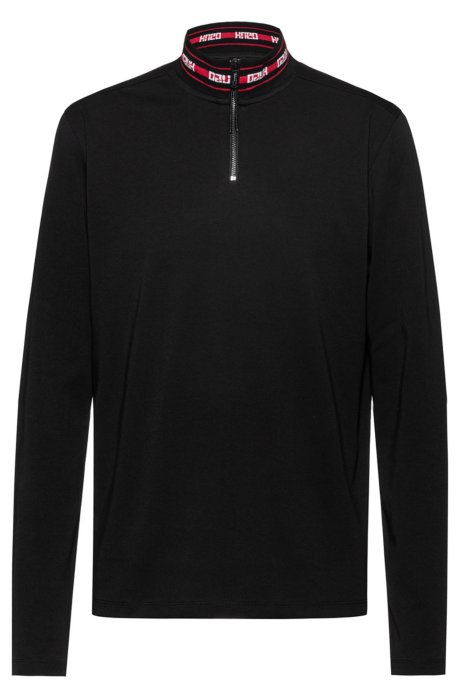 Regular-fit T-shirt with reverse-logo collar, Black