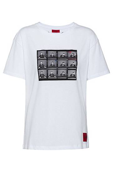 Hugo Slim-fit Cotton T-shirt With Collection-themed Graphic In White