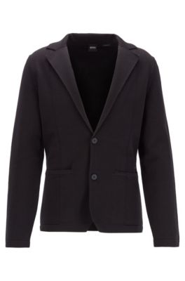 Regular-fit jacket in finely ribbed Italian cotton, Black