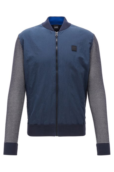 Blouson jacket with contrast panels and college collar, Dark Blue