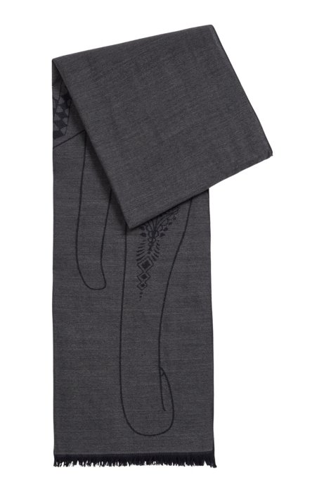 Italian-made scarf in wool and silk, Black