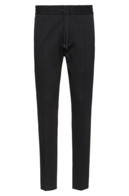 Tapered-fit trousers in jersey twill with drawcord, Black