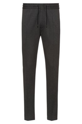 Tapered-fit trousers in jersey twill with drawcord, Dark Grey