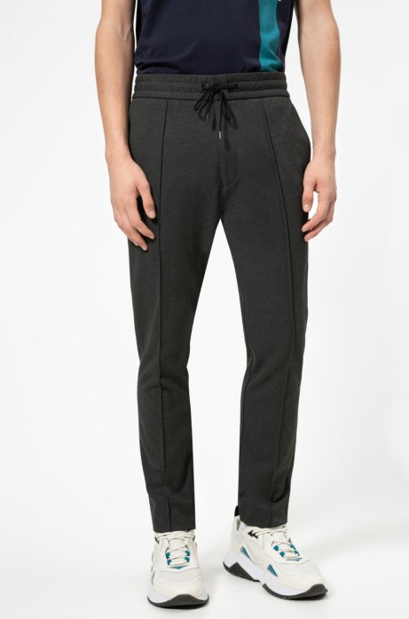 Tapered-fit trousers in jersey twill with drawcord, Dark Grey