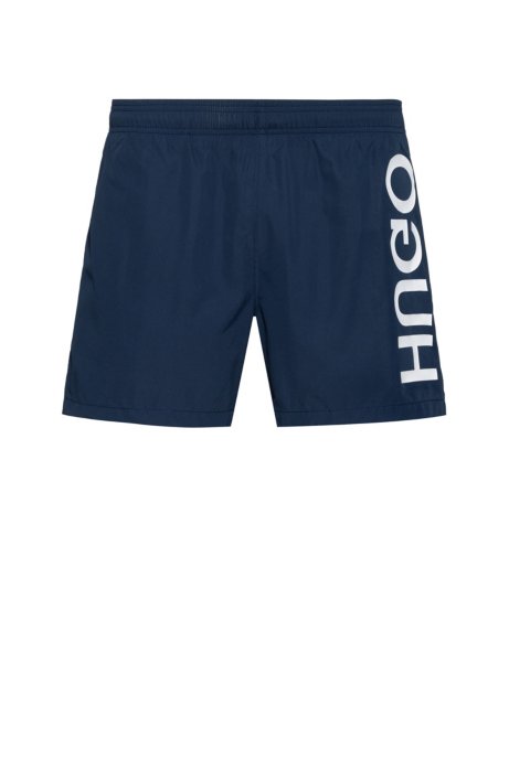 Quick-dry swim shorts with vertical reversed logo, Dark Blue