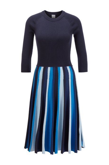 Boss Long Sleeved Knitted Dress In Mixed Structure Block Stripes