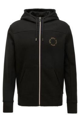 BOSS - Zip-through hoodie with layered 