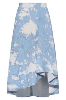 Asymmetric-hem midi skirt with tie-dye print, Light Blue