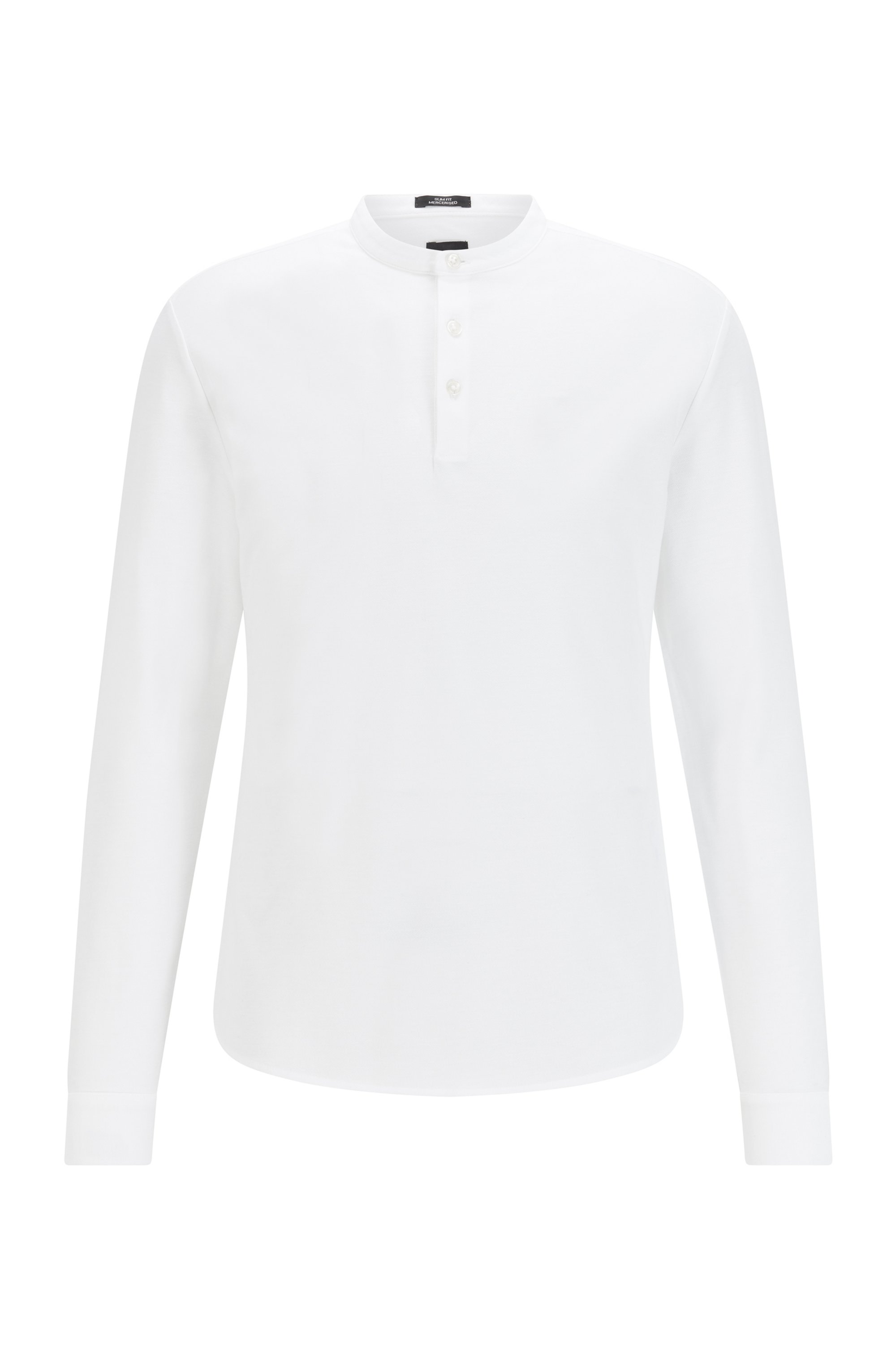 Slim-fit Henley shirt in mercerized cotton, White