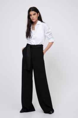 HUGO - Wide-leg trousers in crepe with 