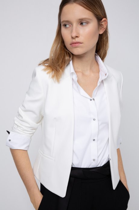 Regular-fit cropped jacket with hook closure, White