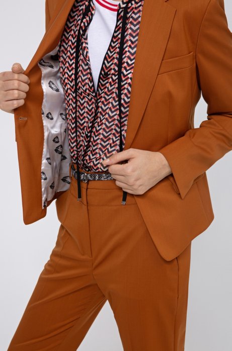 Regular-fit jacket in virgin wool with collection lining, Brown