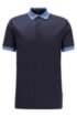 Slim-fit polo shirt with high-shine shoulder stripes, Dark Blue