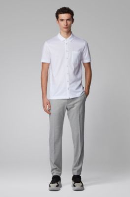 Shirt-style polo top in mercerised cotton