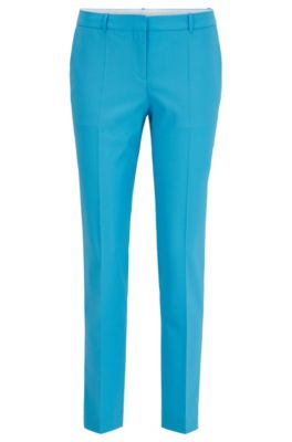 Regular-fit trousers in traceable merino wool with stretch, Turquoise