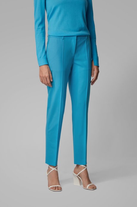 Regular-fit trousers in traceable merino wool with stretch, Turquoise