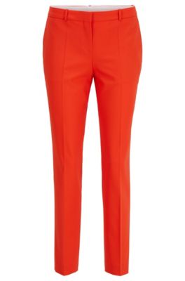 Regular-fit trousers in traceable merino wool with stretch, Orange