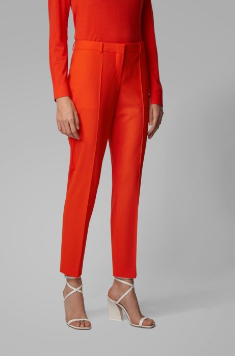 Regular-fit trousers in traceable merino wool with stretch, Orange