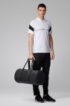 Holdall in pebble-print fabric with logo straps, Black
