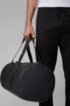 Holdall in pebble-print fabric with logo straps, Black