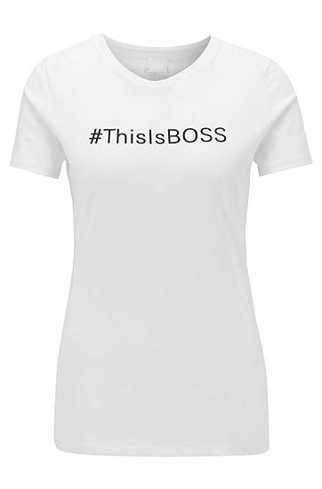 Hugo Boss Cotton-jersey T-shirt With Hashtag Slogan In White