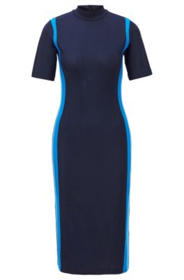 Boss Jersey Kleid Mit Stehkragen Farbenfrohen Streifen Und Reissverschluss Hinten