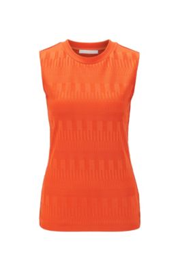Slim-fit top in stretch jersey with crew neckline, Orange