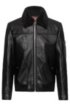 Padded-leather bomber jacket with shearling collar, Black