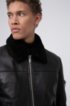 Padded-leather bomber jacket with shearling collar, Black