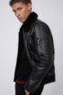Padded-leather bomber jacket with shearling collar, Black