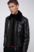 Padded-leather bomber jacket with shearling collar, Black
