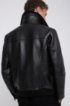 Padded-leather bomber jacket with shearling collar, Black