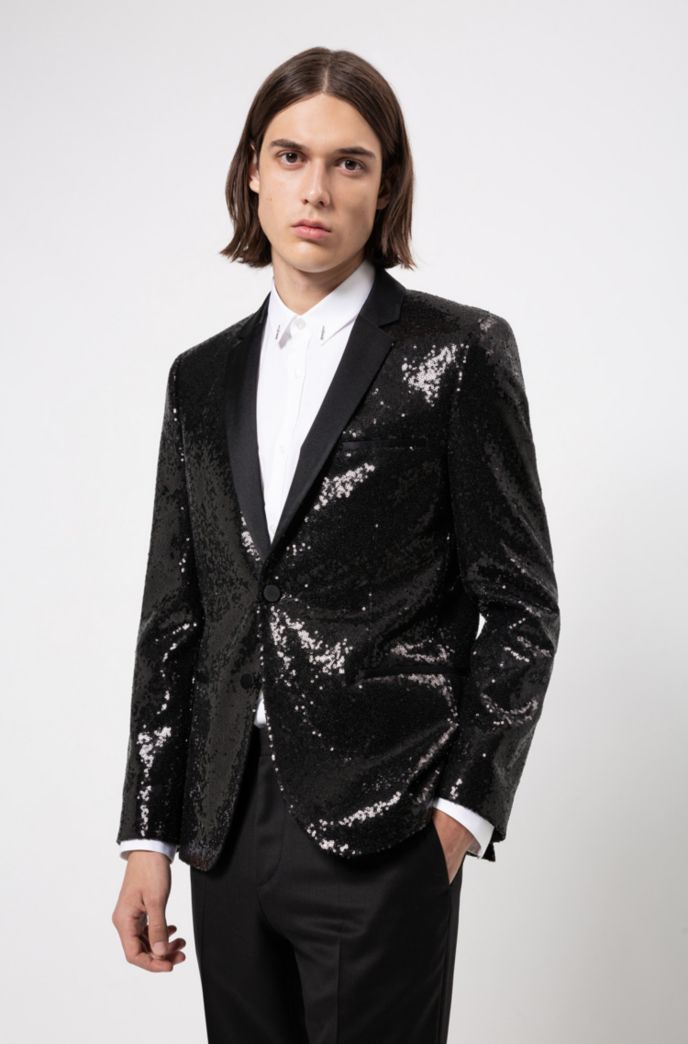 Extra-slim-fit evening jacket with all-over sequins