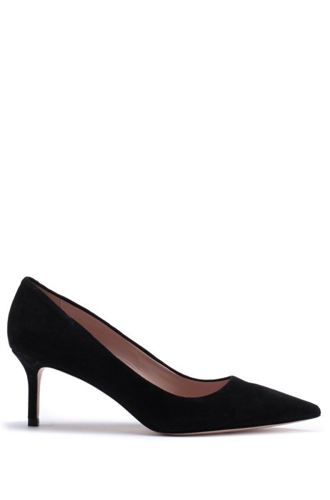 Italian-suede pumps with pointed toe, Black