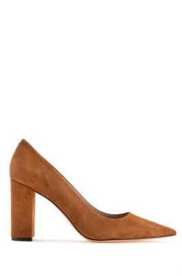 HUGO - Italian-suede pumps with square 