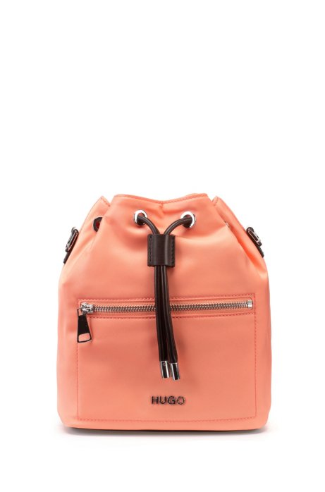 Small nylon-gabardine bucket bag with polished hardware, Light Orange