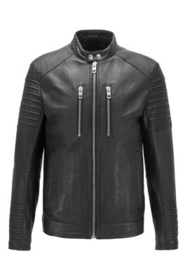 Slim-fit biker jacket in waxed leather