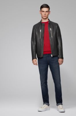 hugo boss men's black leather jacket