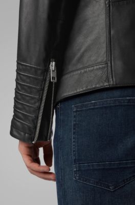 Slim-fit biker jacket in waxed leather