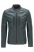 Slim-fit biker jacket in waxed leather, Dark Green
