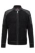 Slim-fit biker jacket in leather and suede, Black