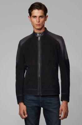 BOSS - Slim-fit biker jacket in leather 