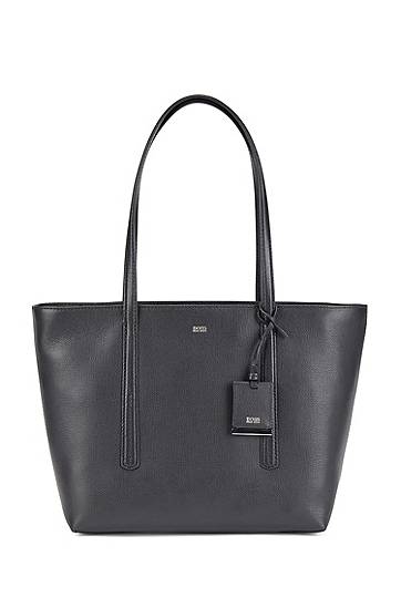 Hugo Boss Italian-leather Zipped Shopper Bag With Hangtag In Black