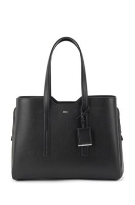 Zipped tote bag in grained Italian leather
