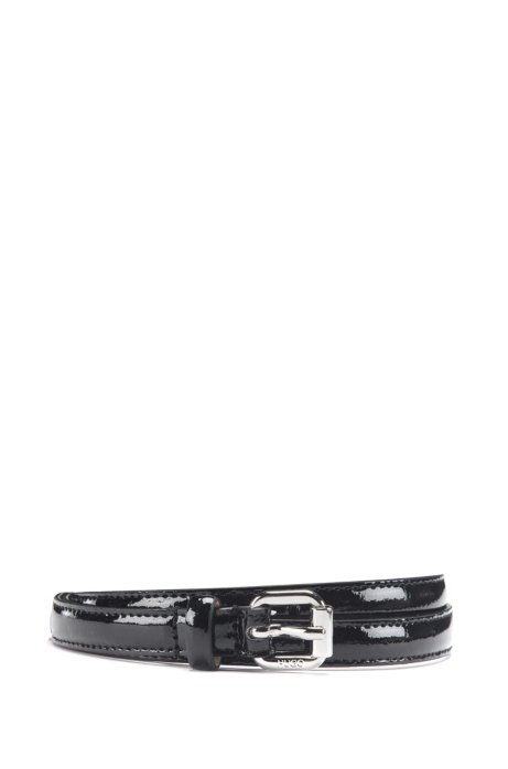 Italian-made belt in patent leather with polished hardware, Black