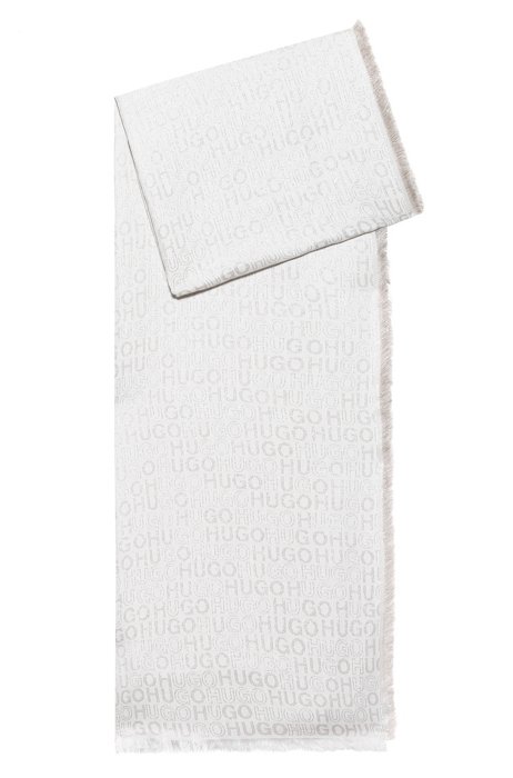 Modal-blend scarf with shiny jacquard logos, Beige