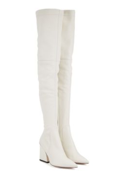 white leather knee boots