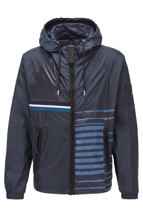 Packable hooded jacket in water-repellent mixed fabrics, Dark Blue