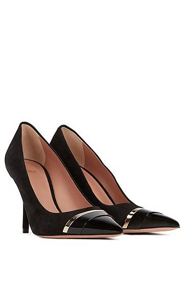 Hugo Boss Pumps In Suede And Patent Leather With Hardware Band In Black
