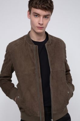 HUGO - Slim-fit bomber jacket in goat suede